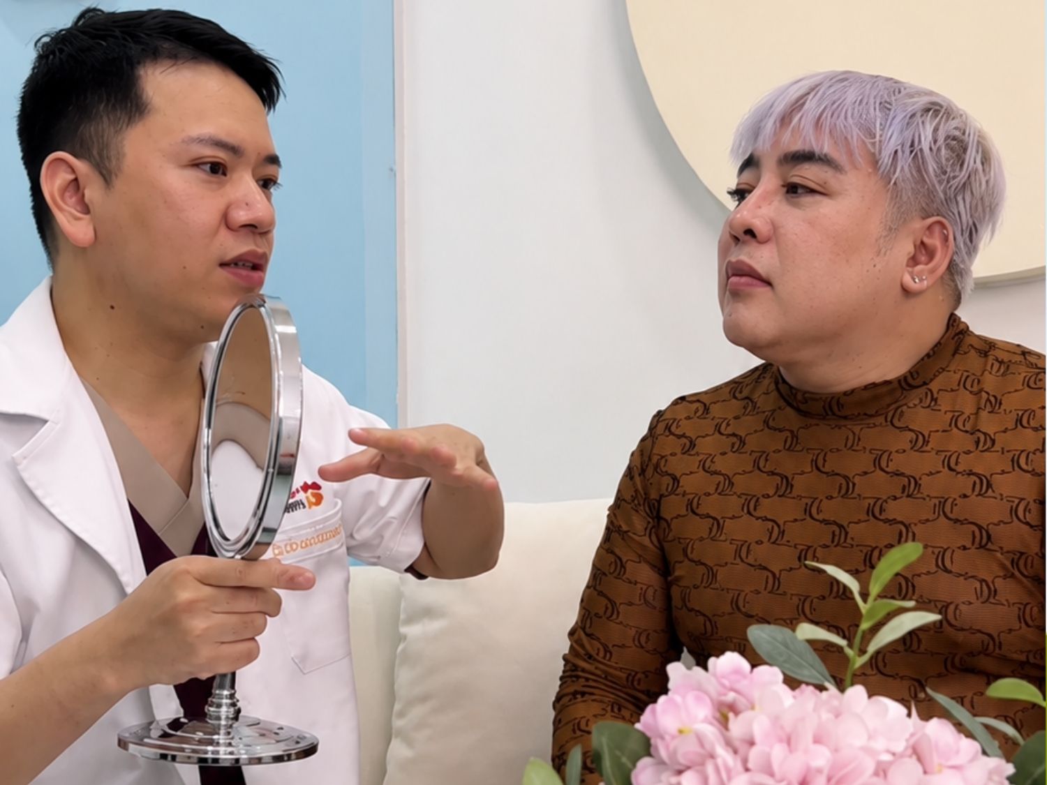 The surgeon evaluated the patient's existing nasal contour from the previous rhinoplasty and recommended a suitable fat reduction procedure.
