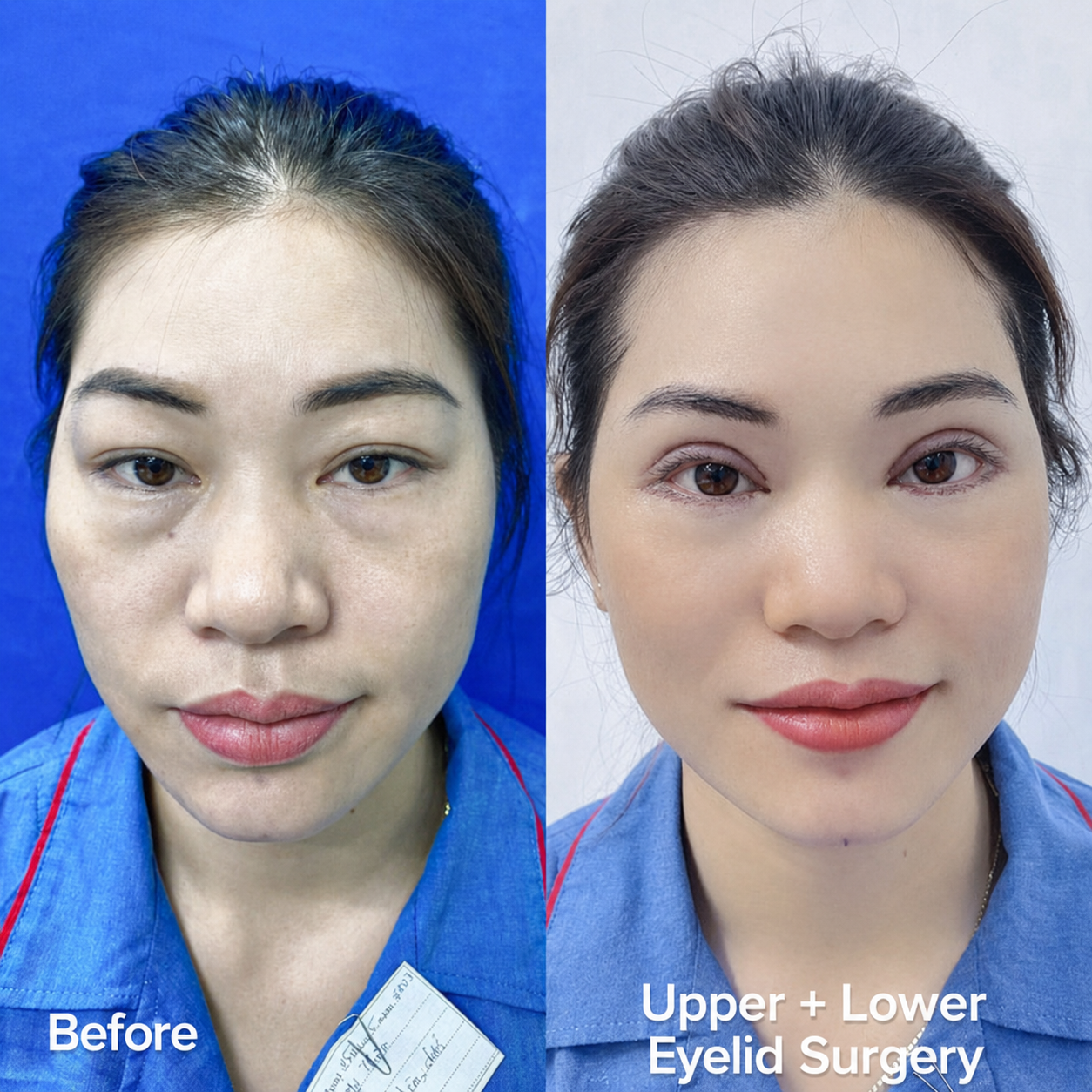 Eliminating lower eye bags and refining a natural eyelid line