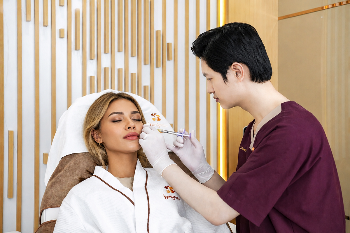 Dr. Minh Vuong personally performs cheek filler injections for the client. 