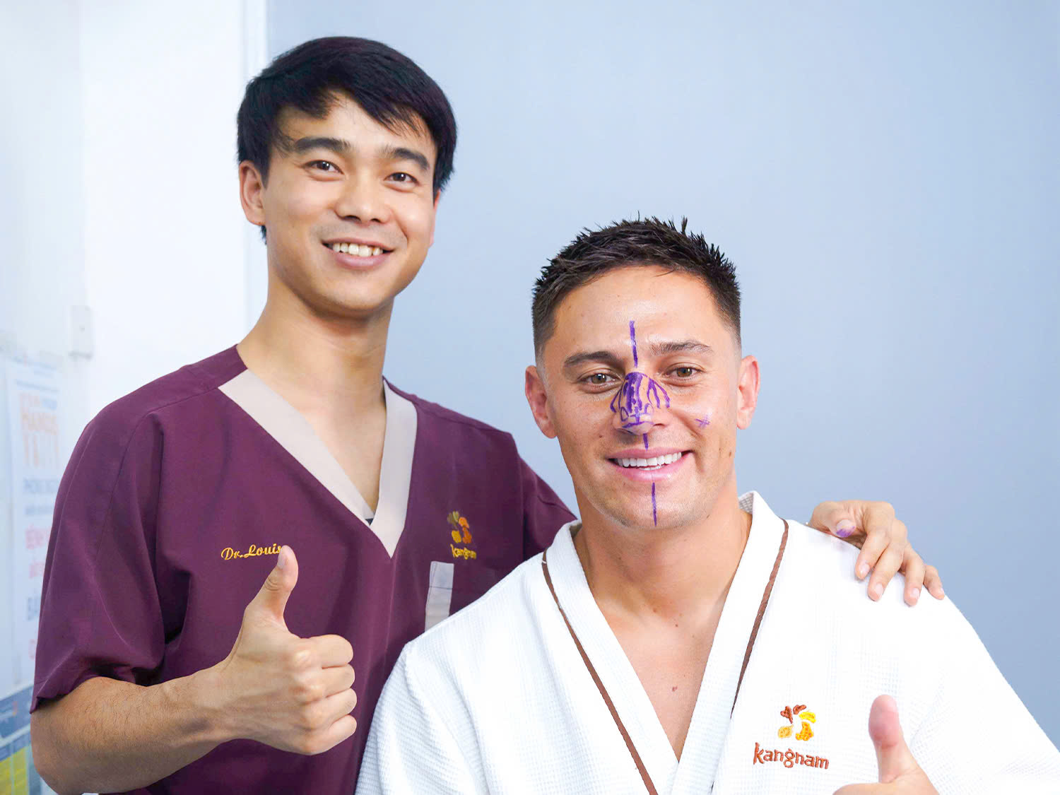 Dr. Louis Truong measures and designs the nose shape for a client. 