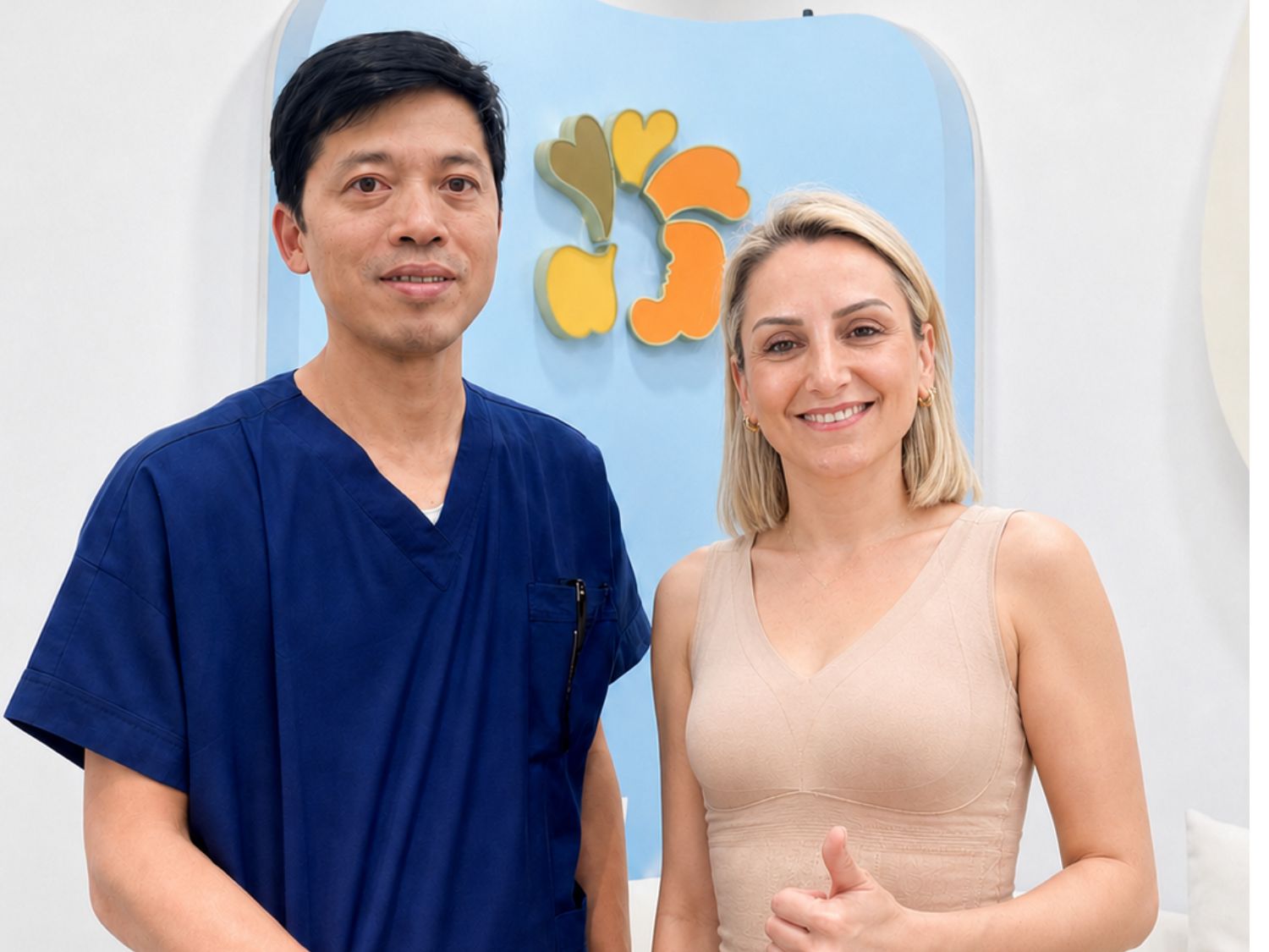 Sarah returns for a follow-up visit 10 days after her breast augmentation at Kangnam. 
