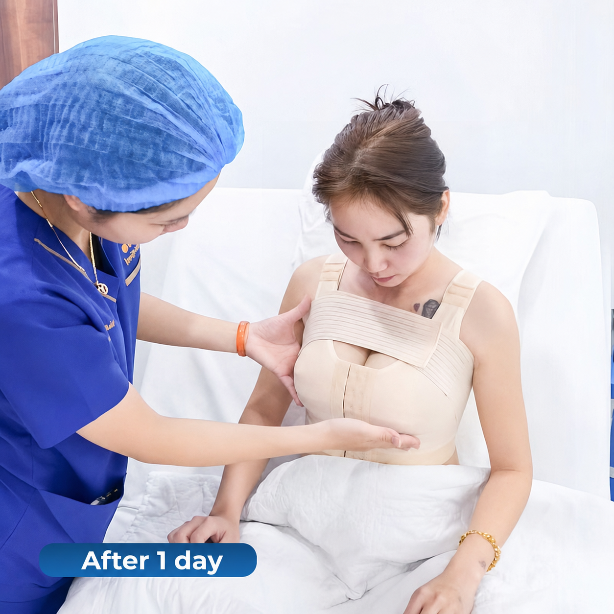 Follow postoperative breast augmentation care instructions carefully.