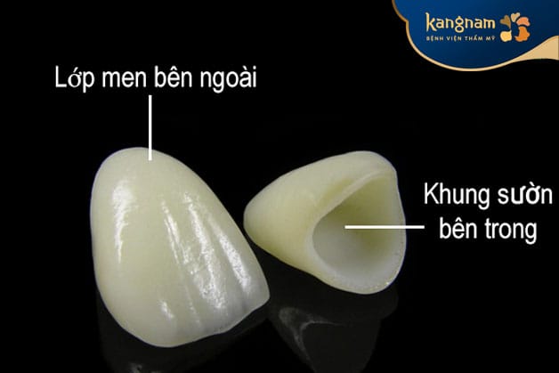 Mão sứ Cercon bao gồm 2 phần chính là lớp sườn bên trong làm bằng zirconia và lớp sứ kép Cercon Kiss bên ngoài