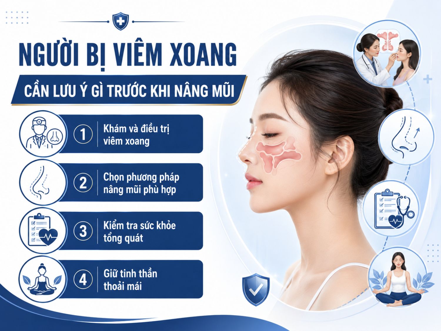Người đang bị viêm xoang vẫn cần được thăm khám kỹ trước khi nâng mũi. Việc điều trị ổn định viêm xoang, chọn đúng phương pháp và kiểm tra sức khỏe tổng quát sẽ giúp quá trình thực hiện an toàn và yên tâm hơn.