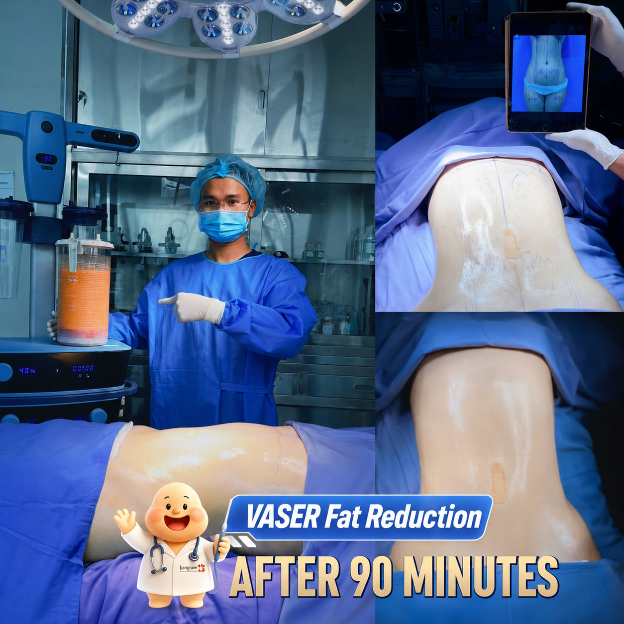 Vaser-assisted technology is used to support controlled abdominal fat removal.