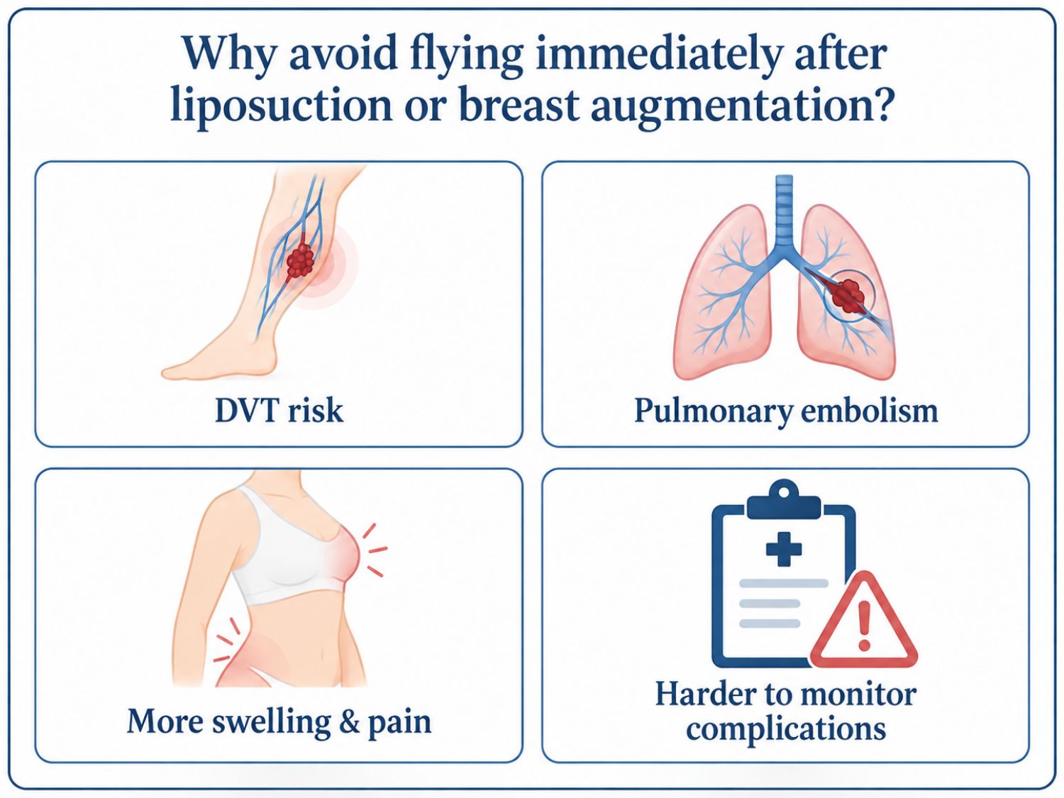 Patients should postpone their flights if they show signs of suspected complications or have not met the health requirements determined by their doctor