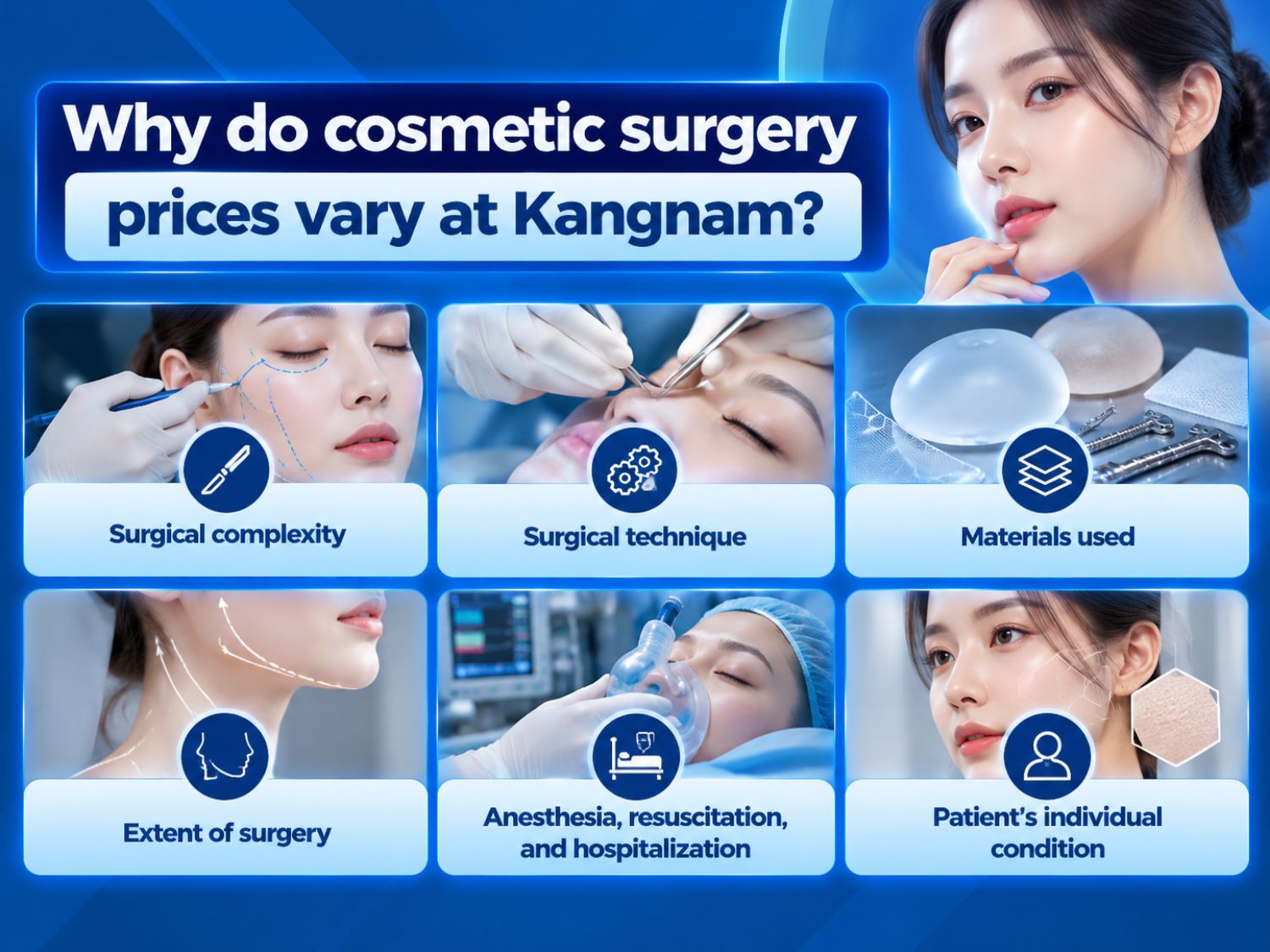 Cosmetic surgery prices at Kangnam may vary depending on surgical complexity, technique, materials, extent of surgery, anesthesia, hospitalization, and each patient’s individual condition.